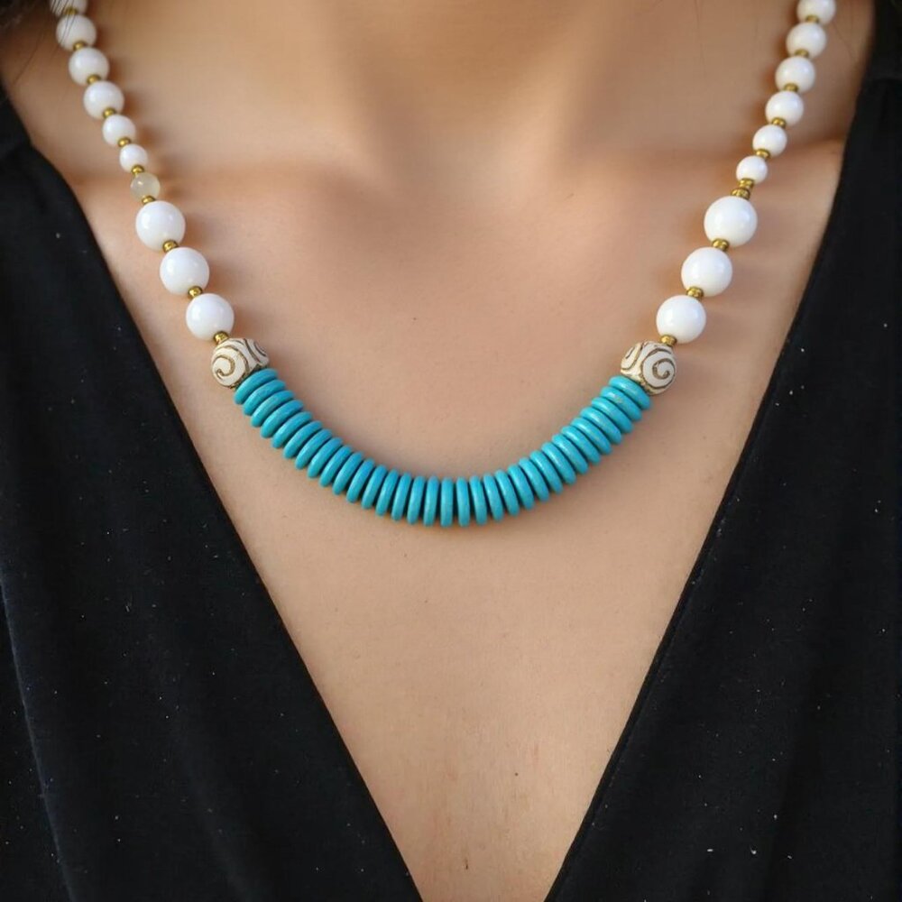 Trip to the coast. Beaded Chunky Turqouise candy beads accented with white and g